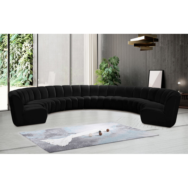 Canapé modulaire en velours Infinity, Velours noir, 9 pièces
