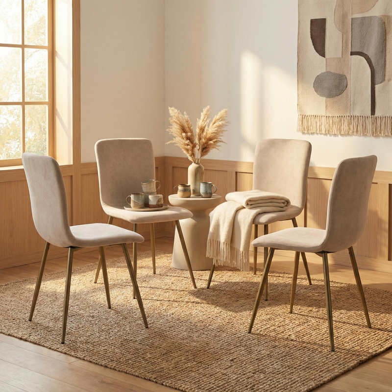 Chaise de salle à manger rembourrée Whiddon, 4, Crème, crème, Bronze doré