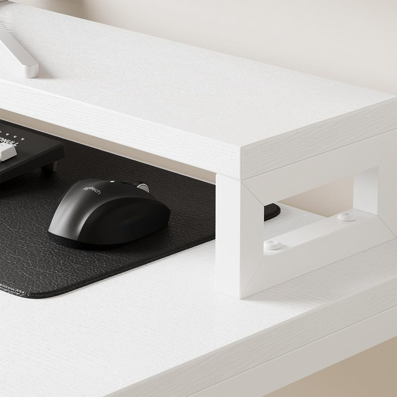 Bureau en L avec prises de courant, bureau d'ordinateur avec tiroirs, tablettes, pour les jeux, le travail en coin, le bureau personnel, le bureau
