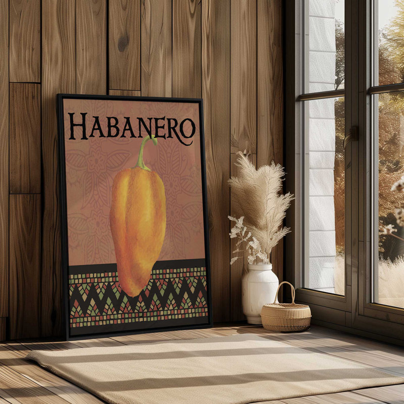 Habanero Heat avec bordure à motif Terra, H 12,75 po x l 8,75 po, Impression dans un cadre flottant sans passe-parto, Noyer