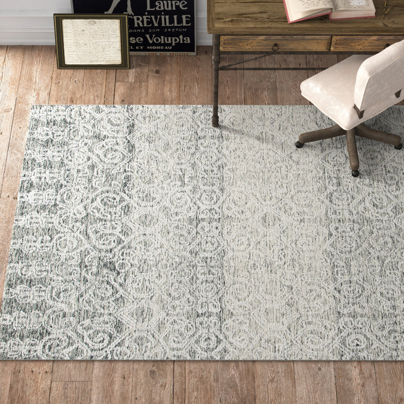Ildo Hand Tufted Wool/Viscose/Cotton Geometric Rug in Charcoal/Ivory, Rectangle 4' x 6'