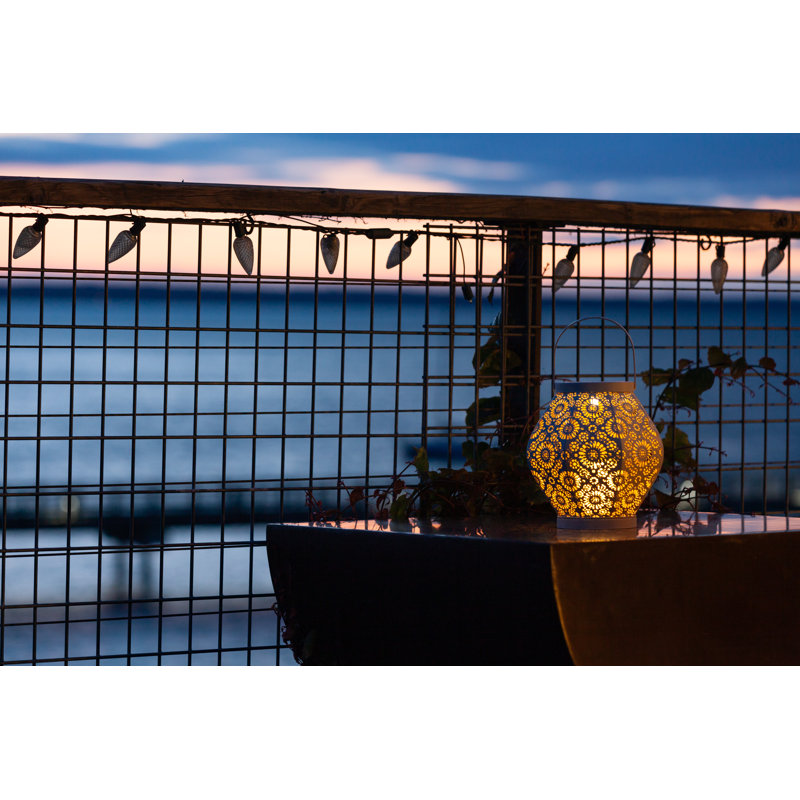 7.9'' White Punched Metal Solar Hanging Lantern