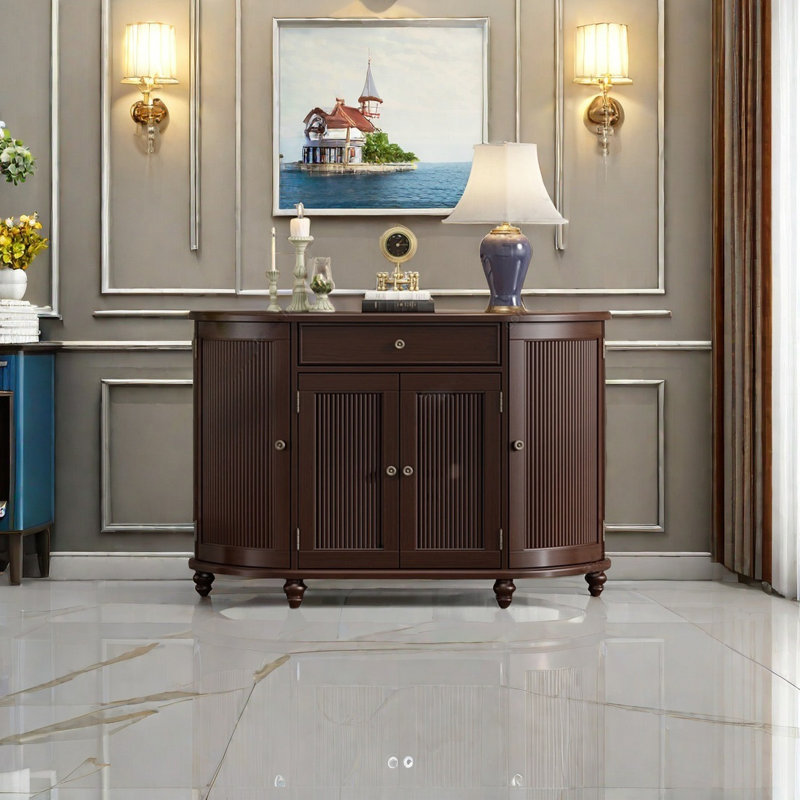 Semi-Circular Sideboard with Large Storage, Dark Brown