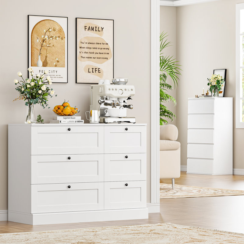 Commode double moderne à 6 tiroirs l 43,31 po Beckwourth, Blanc