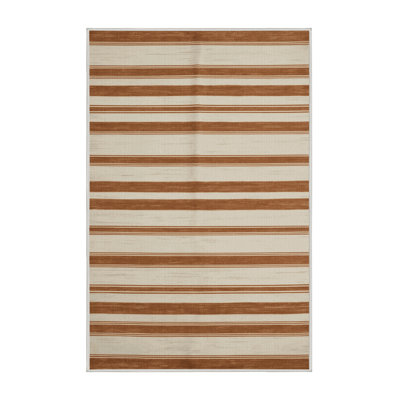 Tapis beige à rayures horizontales lavable à la machine