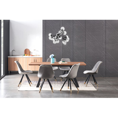 Grizelda 6 Person Dining set - a Rectangular Extendable Dining Table with Metal Legs and a Set of 6 Quilted Velvet Dining Chairs for Dining Room - Modern Dining Table Set