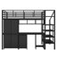 Lit mezzanine en métal avec ensemble de table et garde-robe, lit double, noir