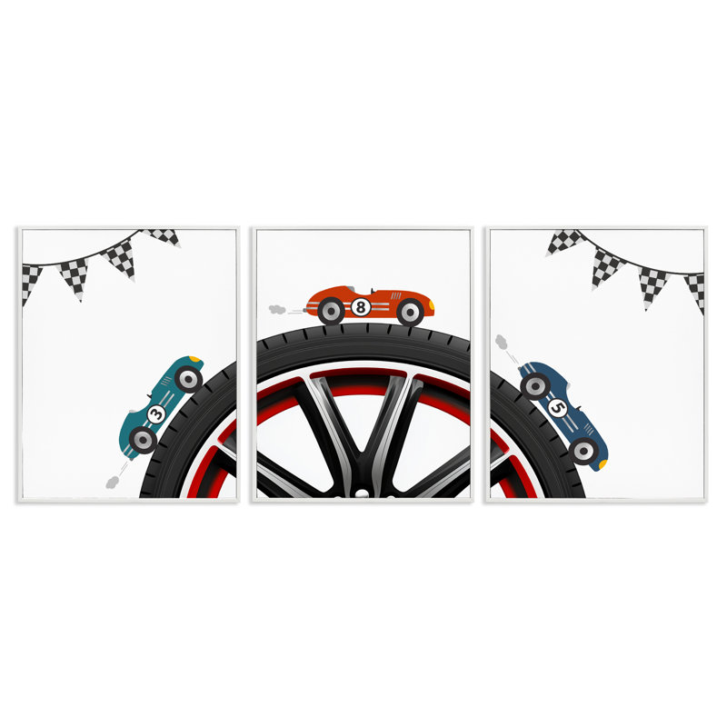 «Fast Lane Racecars & Wheels», ensemble de 3 giclées encadrées, design par Christine Simpson Art, H 14 po x l 11 po