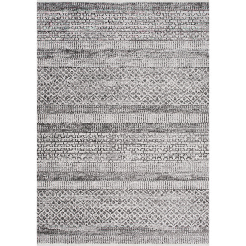 Tapis patchwork gris et blanc Southwest, Rectangle : 2 pi 1 po x 3 pi 7 po