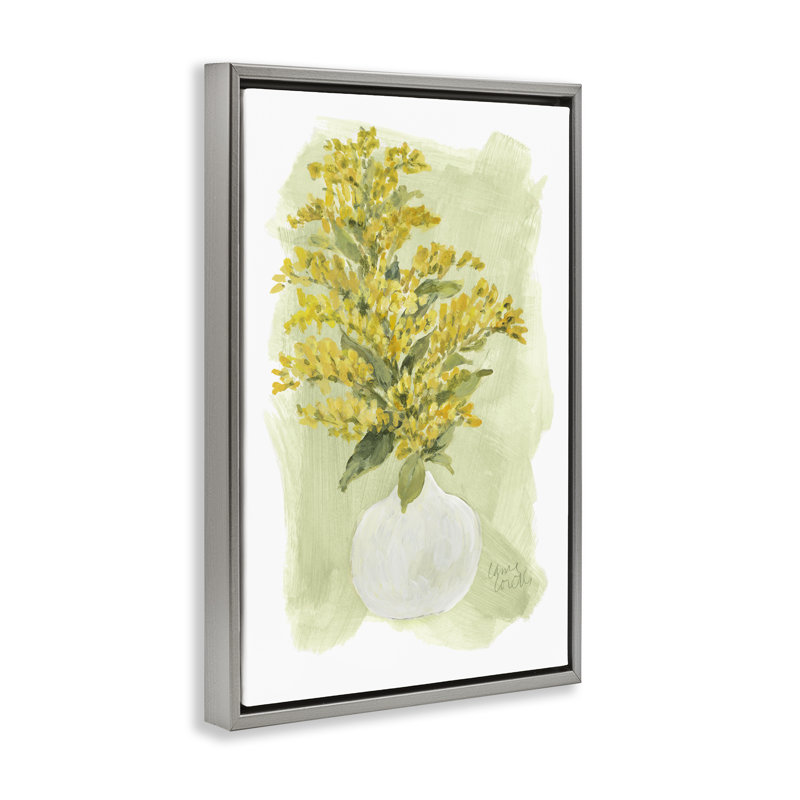 Toile flottante encadrée dorée Goldenrods Bloom par Lanie Loreth, H 31 po x l 21 po, Cadre flottant gris lustré