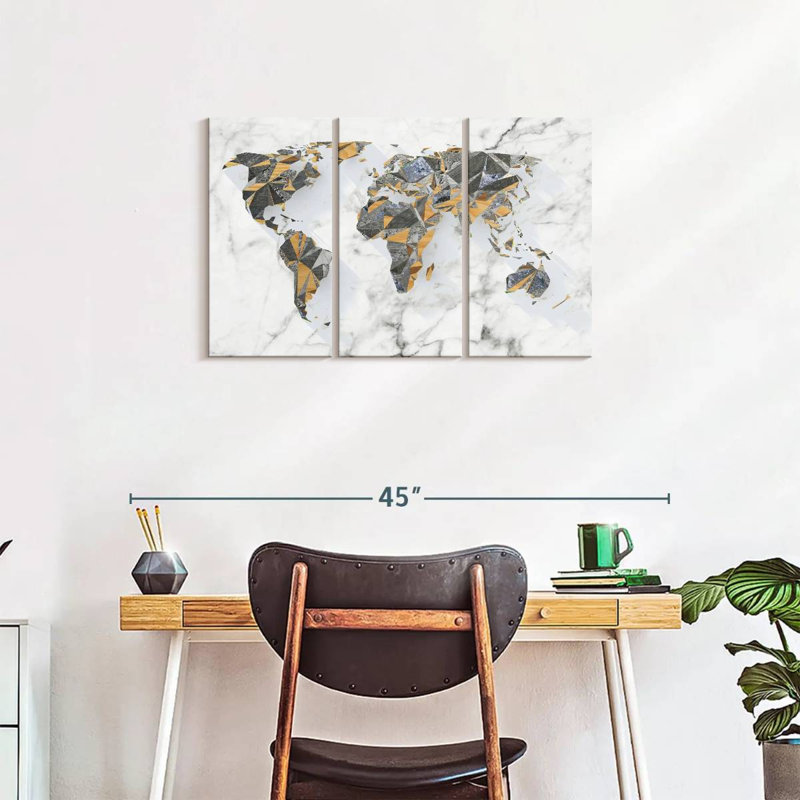 Carte du monde géo-marbre 3 pièces, H 33 po x l 20 po x P 1,25 po