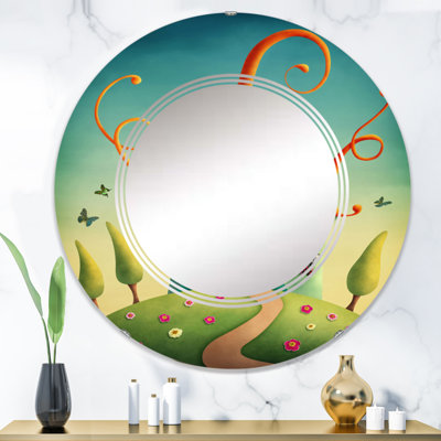 Château fantaisie bleu avec toits rouges - Miroir mural fantaisie rond