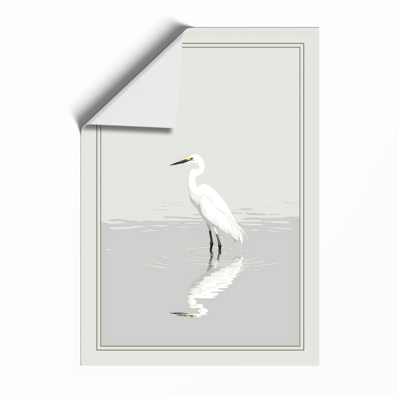 White Egret Reflected Minimalist - Framed Print, Unframed, A1 - 84.1 x 59.4 cm