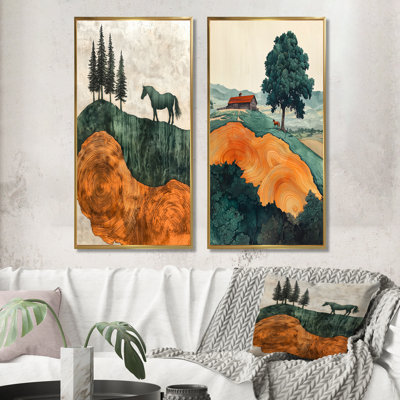 Equine Elegance Of The Horse By The Farm I - Animals Wall Art 2 Panels