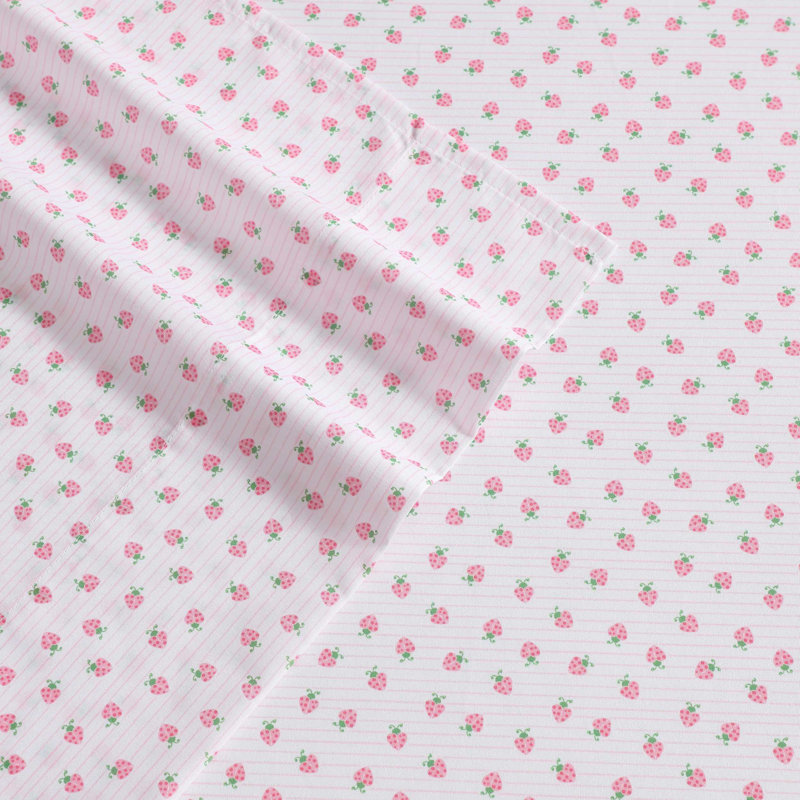 Laura Ashley Kids Cozy Printed Sheet Sets, Queen Sheet Set with 2 Pillowcases, Sweet Lady Bugs Pink