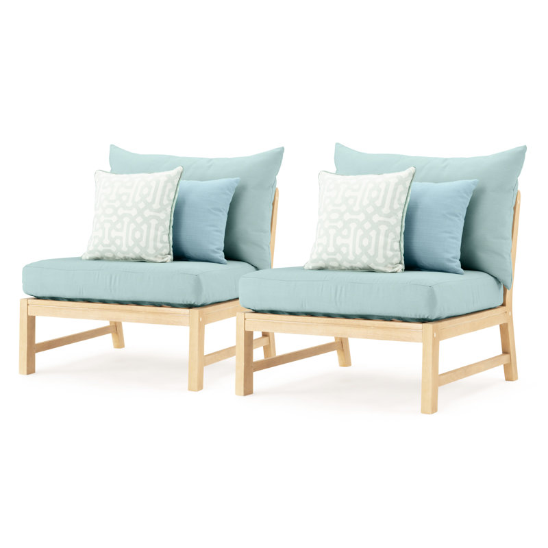 Paulet Acacia Outdoor Armless Lounge Chair , Sunbrella® Cushions Included, Canvas Spa Sunbrella® Canvas
