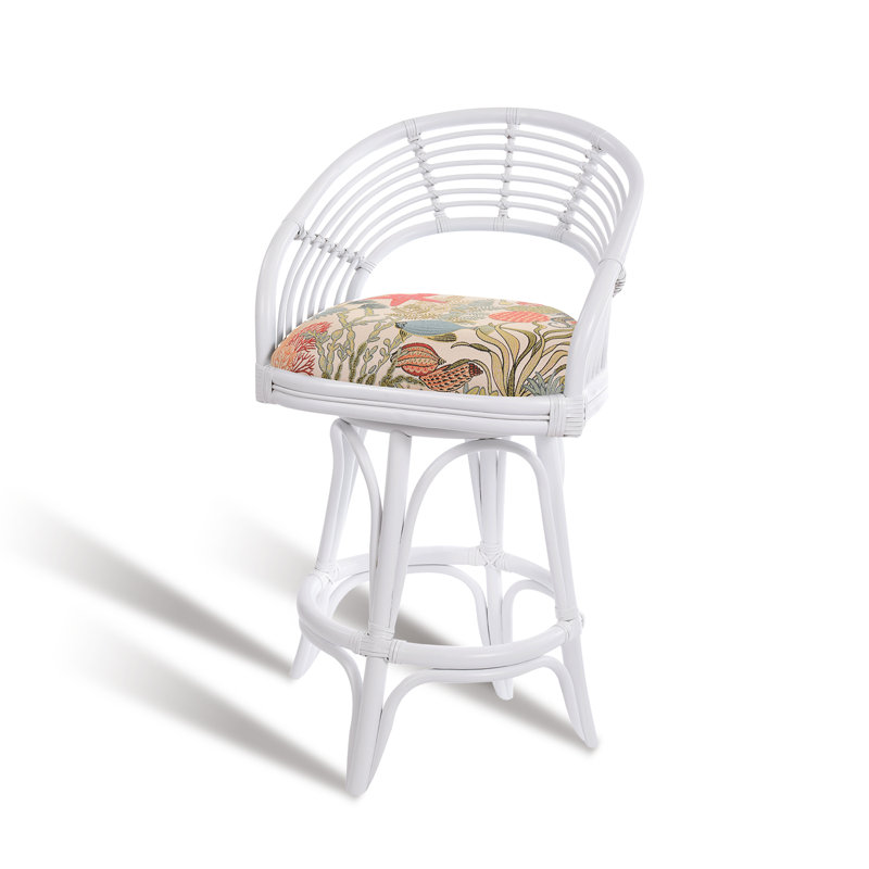Tabouret pivotant Danetra, Poisson tropical / cadre blanc, Tabouret de comptoir (siège d'une hauteur de 27 p