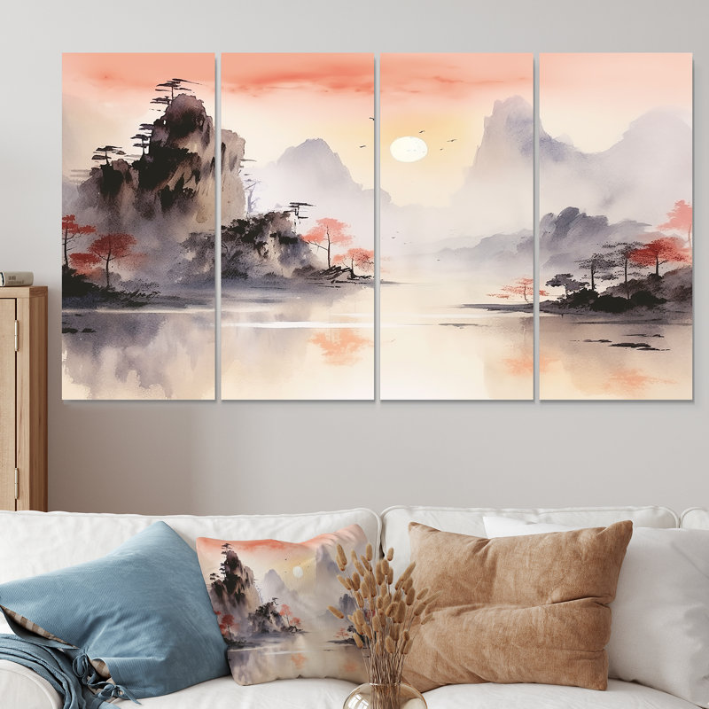 Tranquil Chinese Landscape Serenity I - China, art mural sur toile 4 pièces, H 32 po x l 64 po