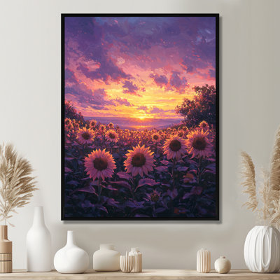 Dondray Twilight Sunflower Field At Sunset - tournesols, impressions sur toile