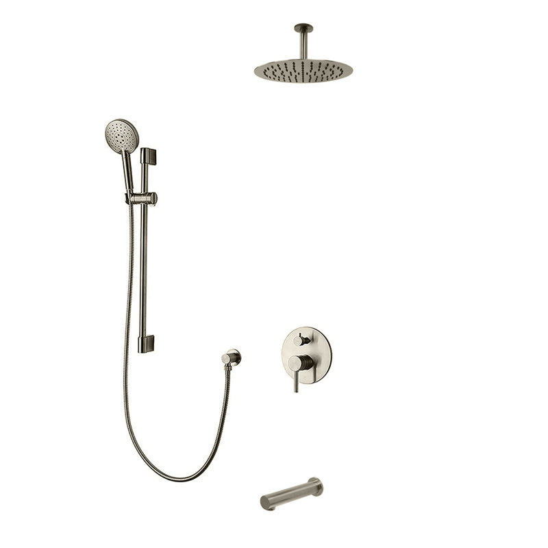Système de douche complet à 3 voies avec tête de pluie de 10 po Louth, Nickel brossé