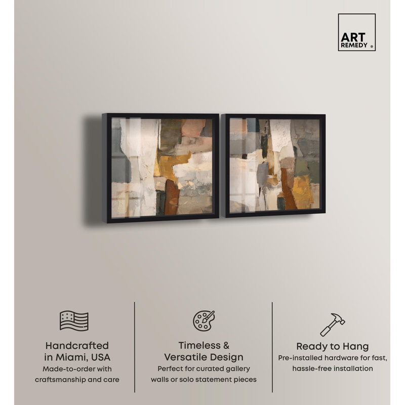 Ensemble de décoration murale « Patchwork Plains Duo Shadowbox » de Art Remedy, cadre noir, 12 x 12, 17" H x 17" W