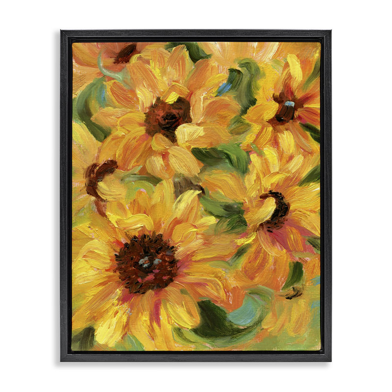 "Sunflower Bunches", art mural encadré par Sandra Iafrate, Cadre flottant noir de jais, H 21 po x l 17 po