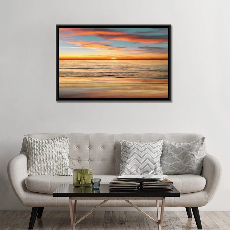 Surf and Sand par John Seba - reproduction d'art sur toile tendue, Toile avec cadre noir, H 32 po x l 48 po x P 1,5 po