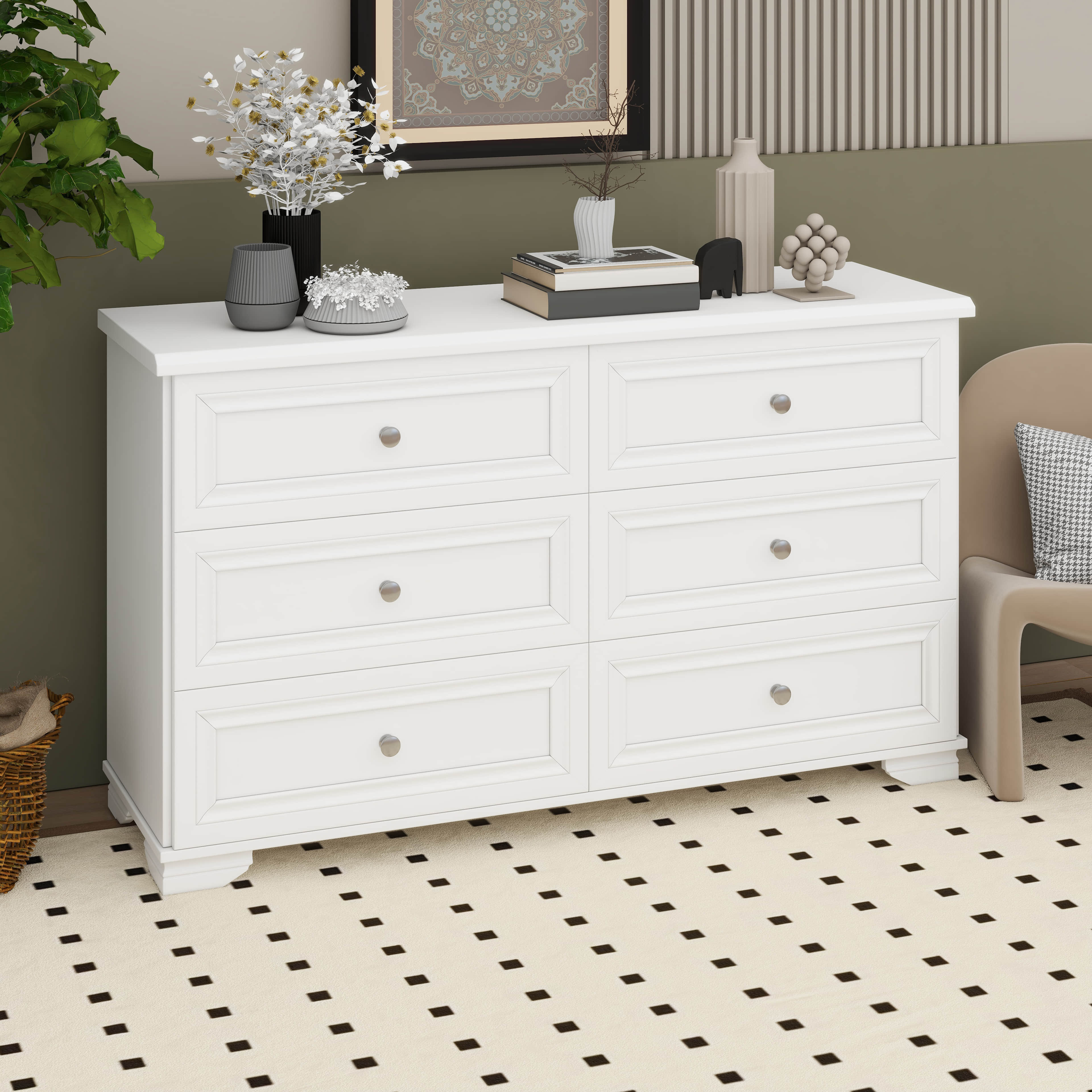 Charlton Home® Retro Farmhouse Style Wooden Dresser With 6 Drawer | Wayfair