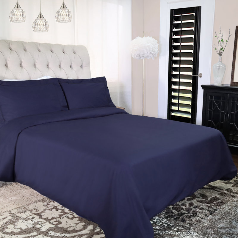 Ensemble de housse de couette 100% coton 300 fils 300 fils, Housse de couette très grand / très grand califo, Bleu couronne