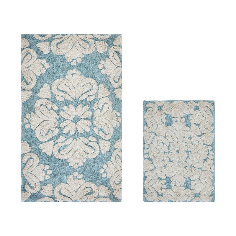 Danitra Premium 100% Cotton 1885 GSM 2-Piece Bath Rug Set, OEKO-TEX® Certified, Non-Slip Spray Latex Backing, Plush Tufted Bath Mats for Shower, Bathtub, Sink & Vanity Areas, Super Absorbent, Machine Washable, Blue