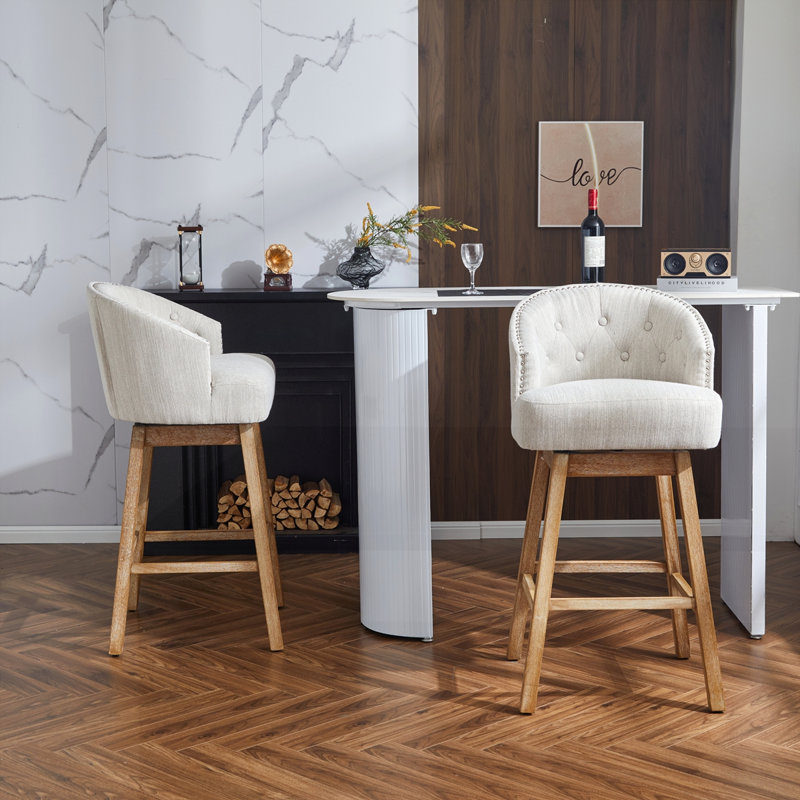 Tabourets de bar rembourrés à hauteur de comptoir avec structure en bois d'hévéa massif