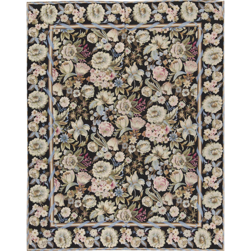 Hand-Knotted High-Quality Black and Black Area Rug