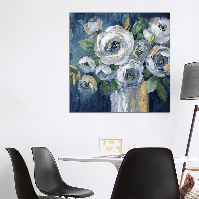Indigo Touch Of Gold by Nan - Painting on Canvas, 93.98 cm H x 93.98 cm W x 3.175 cm D, Wrapped Canvas