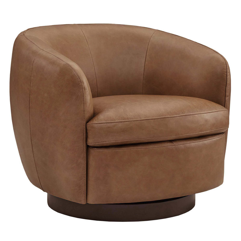 Fauteuil demi-tonneau pivotant en cuir Marcy Vegan, Similicuir brun Copley