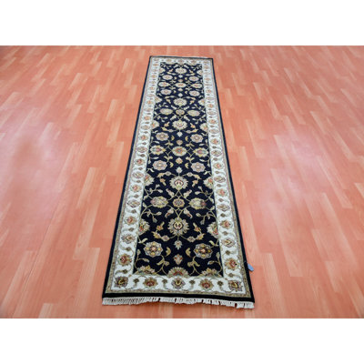 2'6"x10' Oyster Black Rajasthan Design Wool Hand Knotted Runner Rug CCF3F4C2C68A40F39FB57E0E17269F44