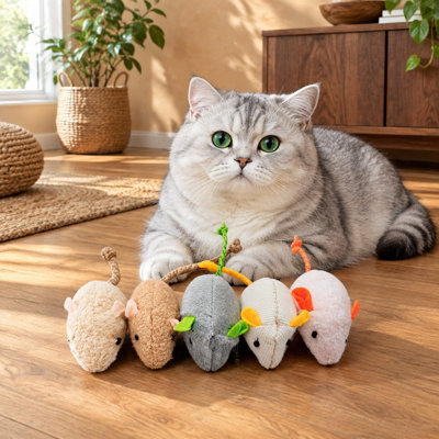 5-Piece Catnip Mouse Toy Set for Indoor Kittens, Interactive Animal Toys Designed to Help Relieve Boredom (5pc)