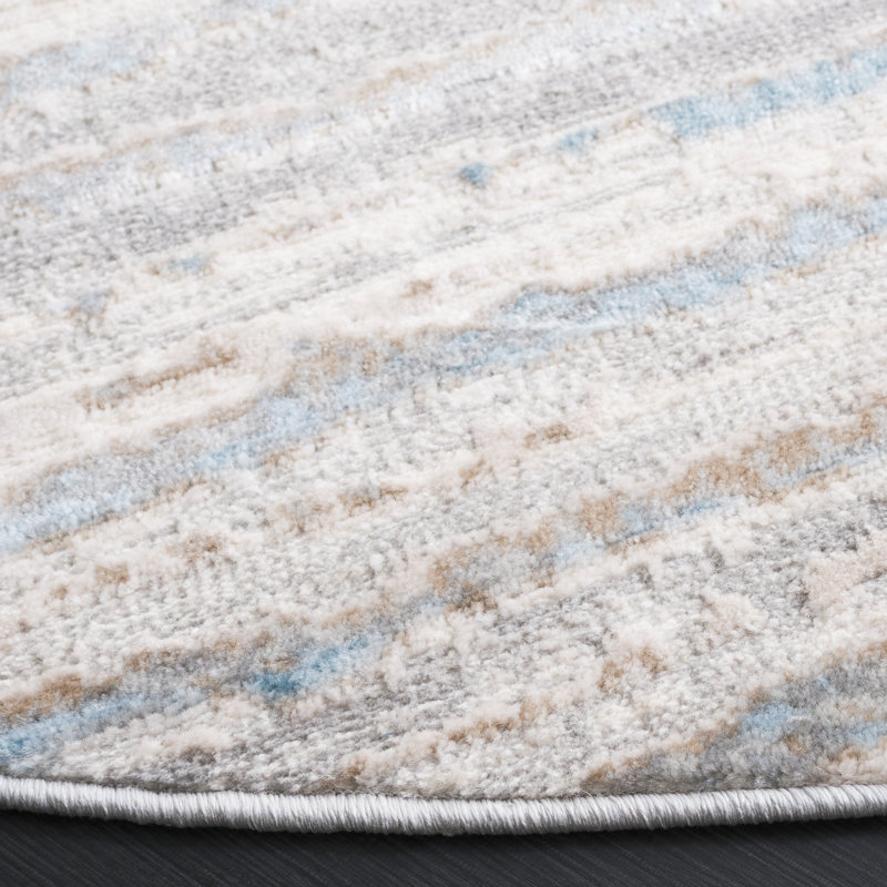 Minkley Striped Gray/Blue/Ivory Area Rug, Round 6'7"