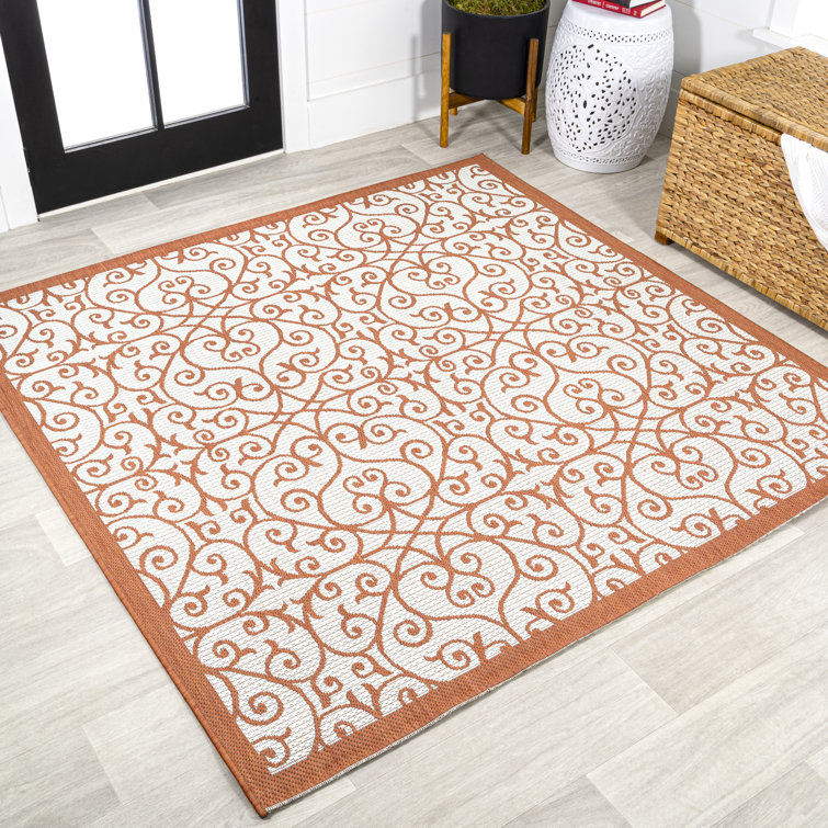 Deronte Vintage Filigree Textured Weave Cream/Orange Indoor/Outdoor Rug