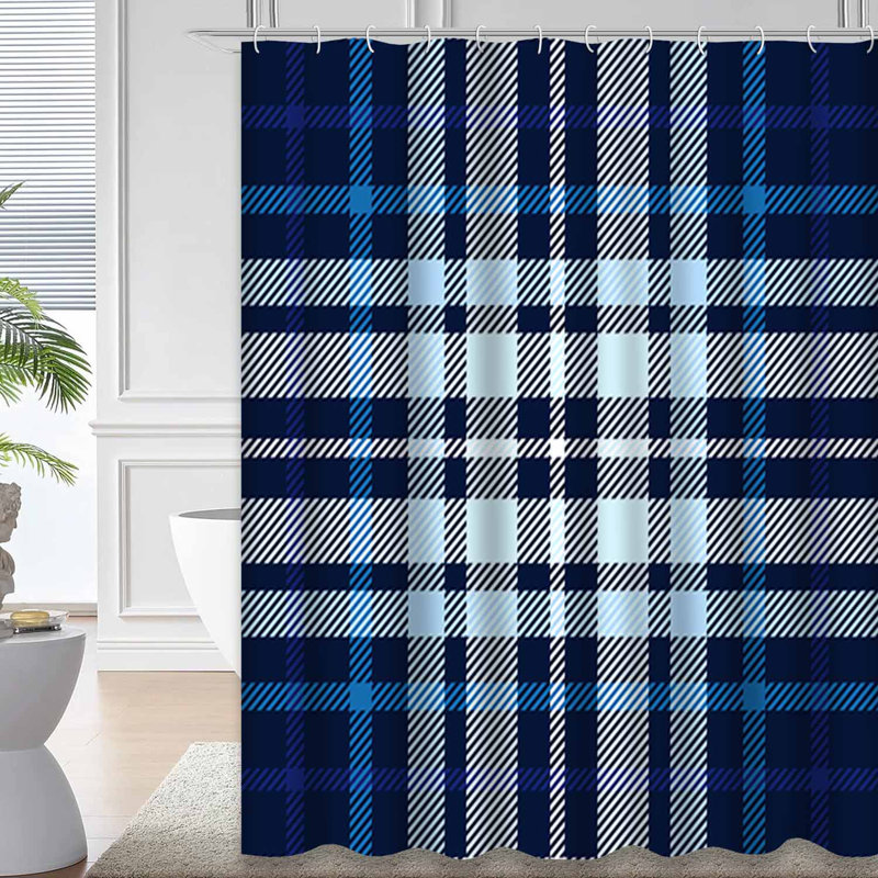 Rideau de douche à carreaux bleu marine Indigo, L 72 po x l 84 po