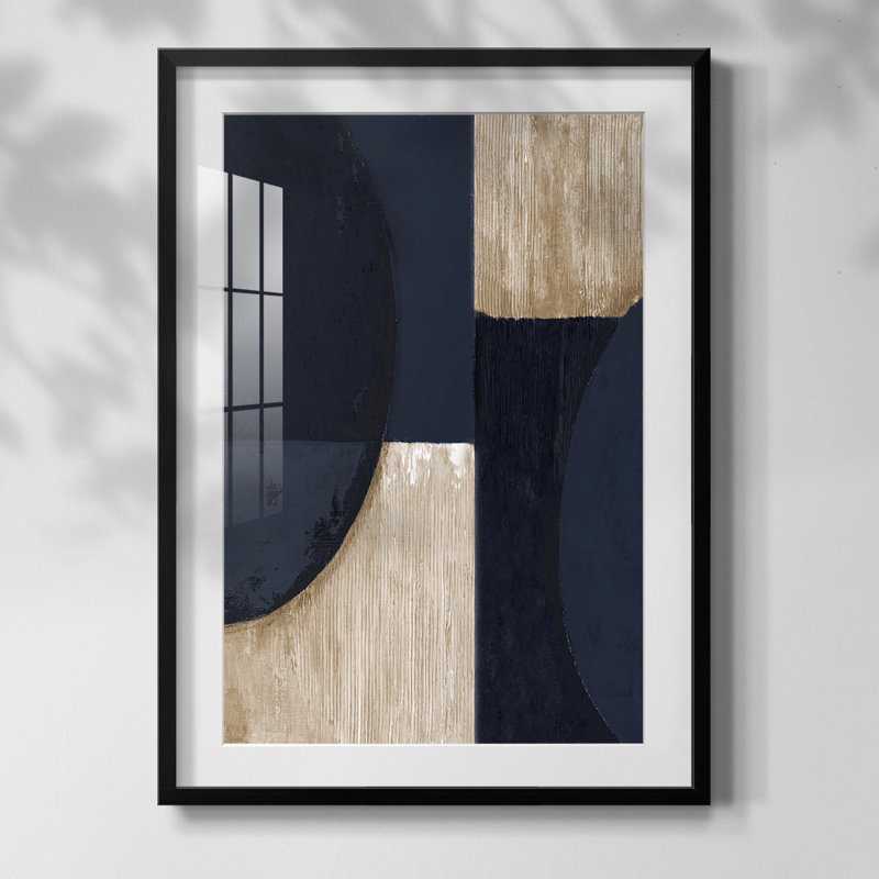 Réflexions bleu marine, Papier avec cadre noir, Blanc
