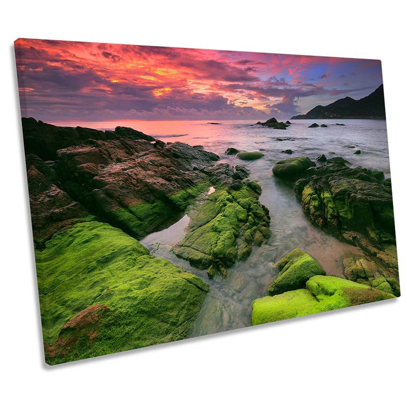 Rocky Beach Sunset Seascape Framed - Wrapped Canvas Print, 30.5cm H x 45.7cm W x 2cm D