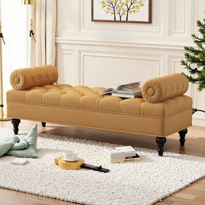 Banc de repose-pieds avec 2 coussins amovibles pour chambre à coucher ou salon