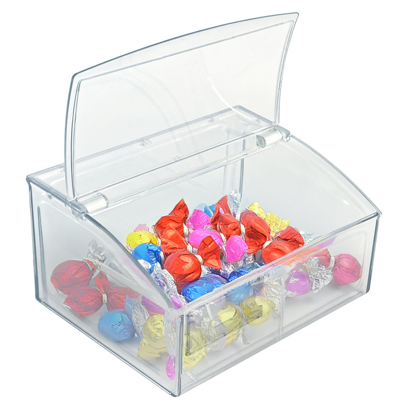 Bac à bonbons avec couvercle à charnière, H 7 po x l 11,75 po x P 9,75 po - Styrène transparent