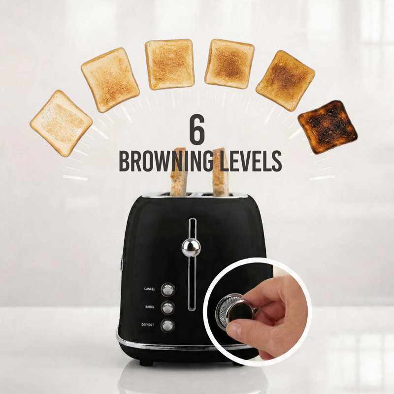 Classic Retro 4- Slice Toaster, Black, Black