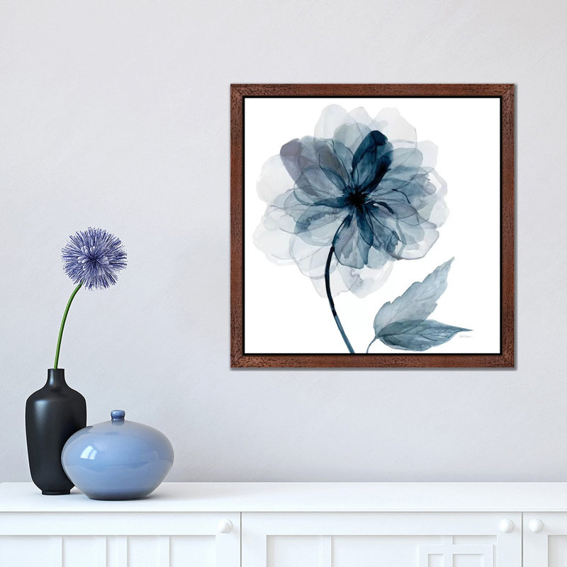 Indigo Bloom I by Carol Robinson - Painting on Canvas, 45.72 cm H x 45.72 cm W, Brown Framed