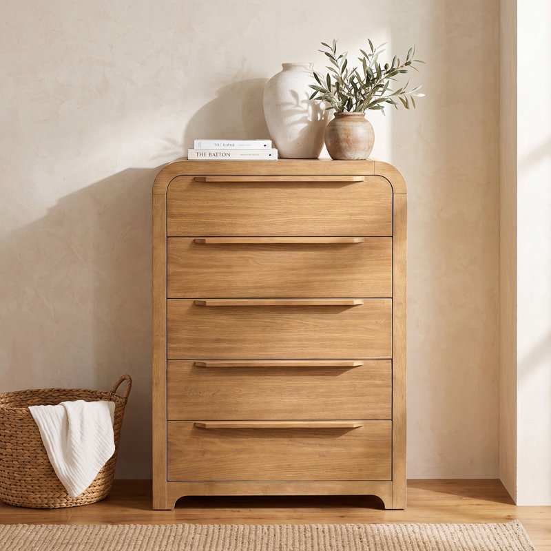 Commode en bois massif à 5 tiroirs l 36 po Gillon Modern