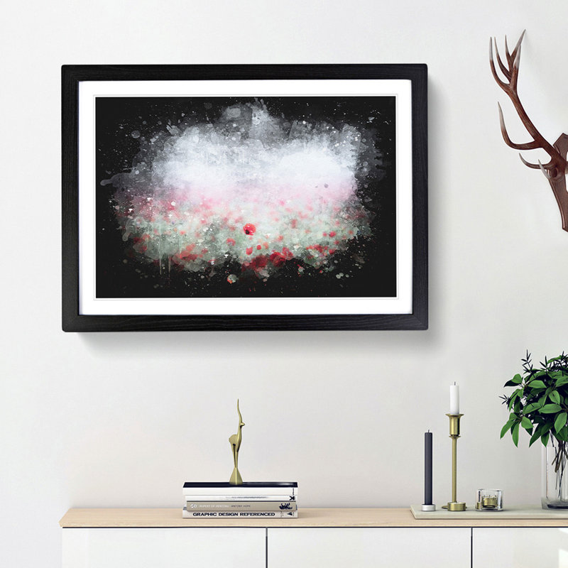 Red Poppy Field In Italy - Picture Frame Graphic Art, 45cm H x 63cm W x 2cm D, Black Framed