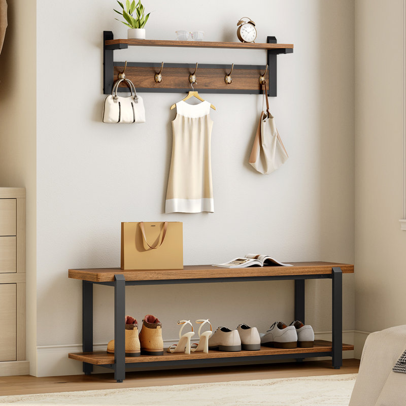 31.5" Wide Hall Tree with Bench and Shoe Storage