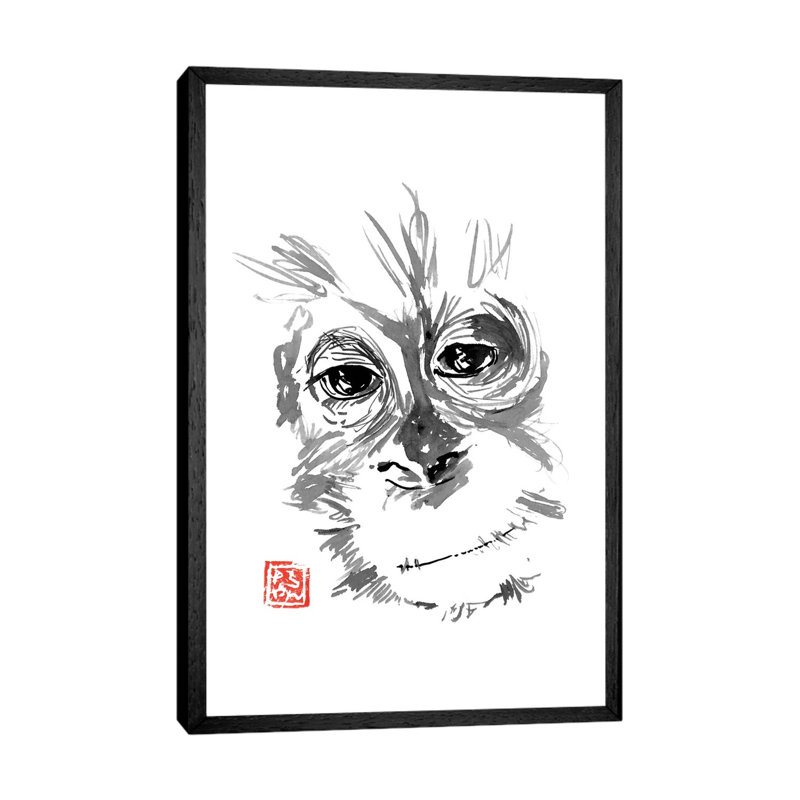 Baby Orangutan by Péchane - Print on Canvas, Black Framed, 66.04 cm H x 45.72 cm W