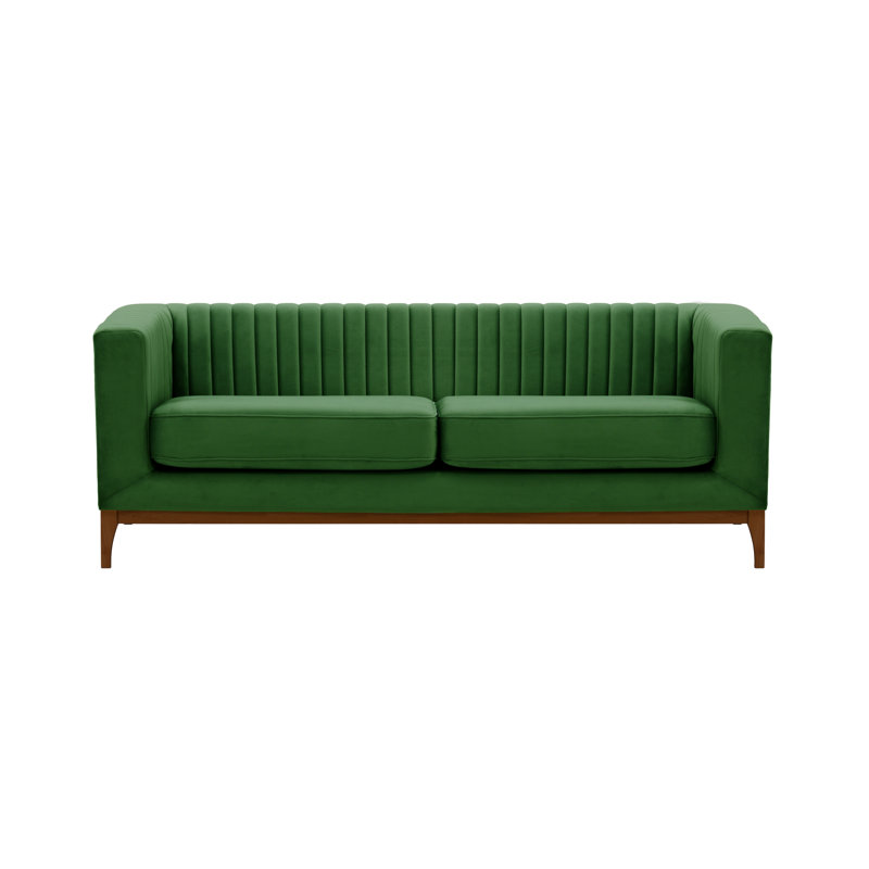 Buker Velvet Square Arms Sofa, Dark Green, Dark Oak